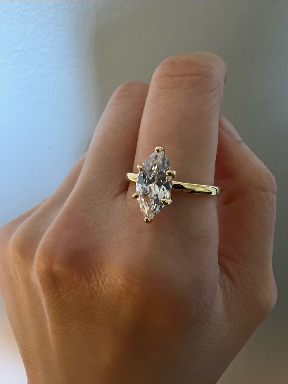 NIB Marquise CZ Gold Plated Sterling Silver Ring | Size 6-7